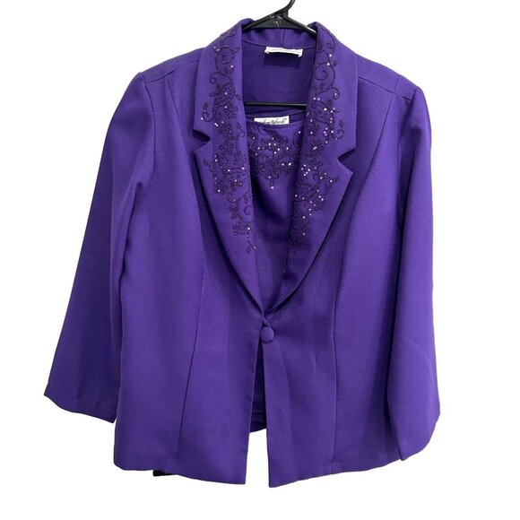 Anthony Richards Womens Purple Embroidered Jacket Shell Top Set Sz 14P - Picture 1 of 12